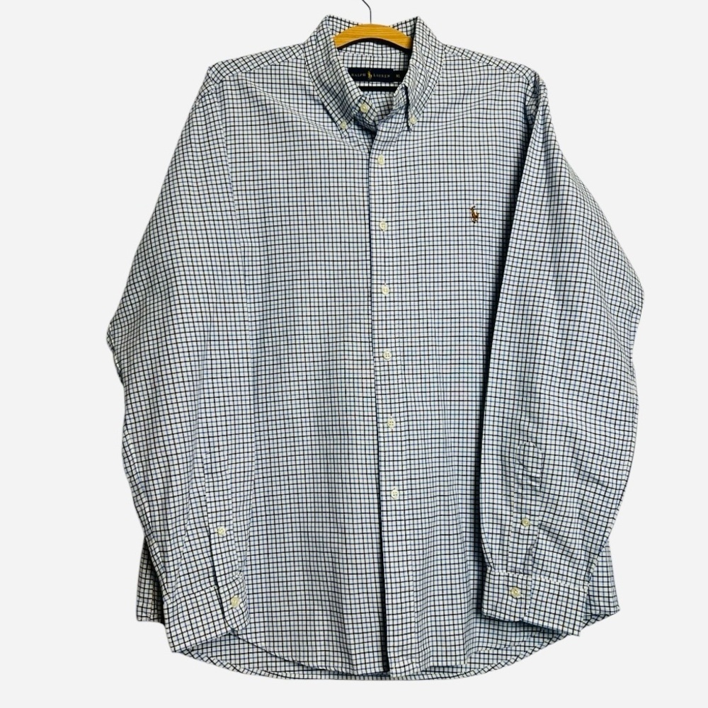Ralph Lauren Classic Fit Tattersal Oxford Shirt Blue White Multi Size X-Large